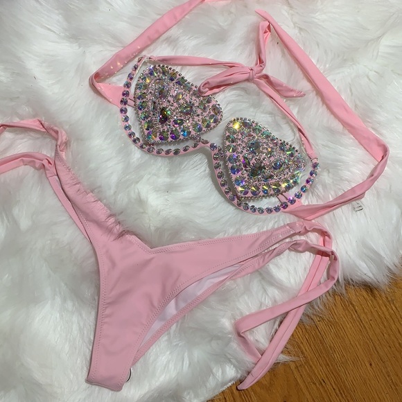 NEW Heart Rhinestone Carnival Bikini B C cup - Picture 12 of 13